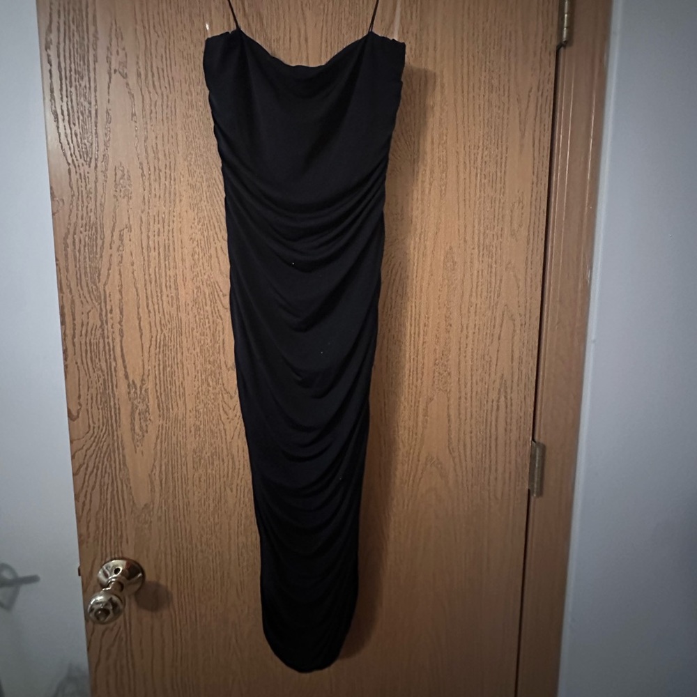 Short Black Dress- ruched form fitting- size small